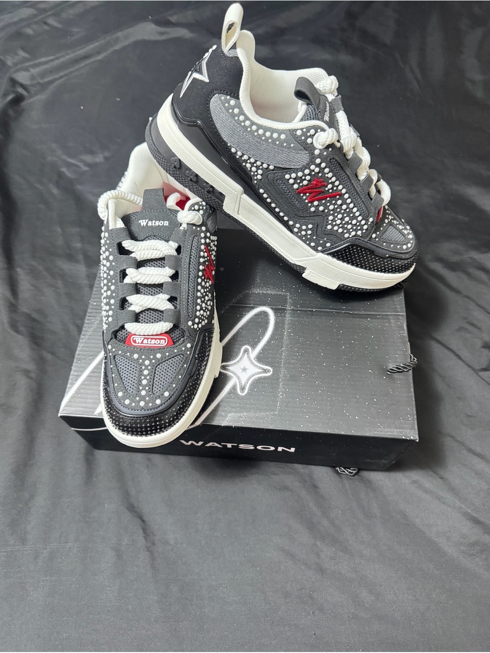 Watson Men’s Black & White Crystal Accent Sneakers